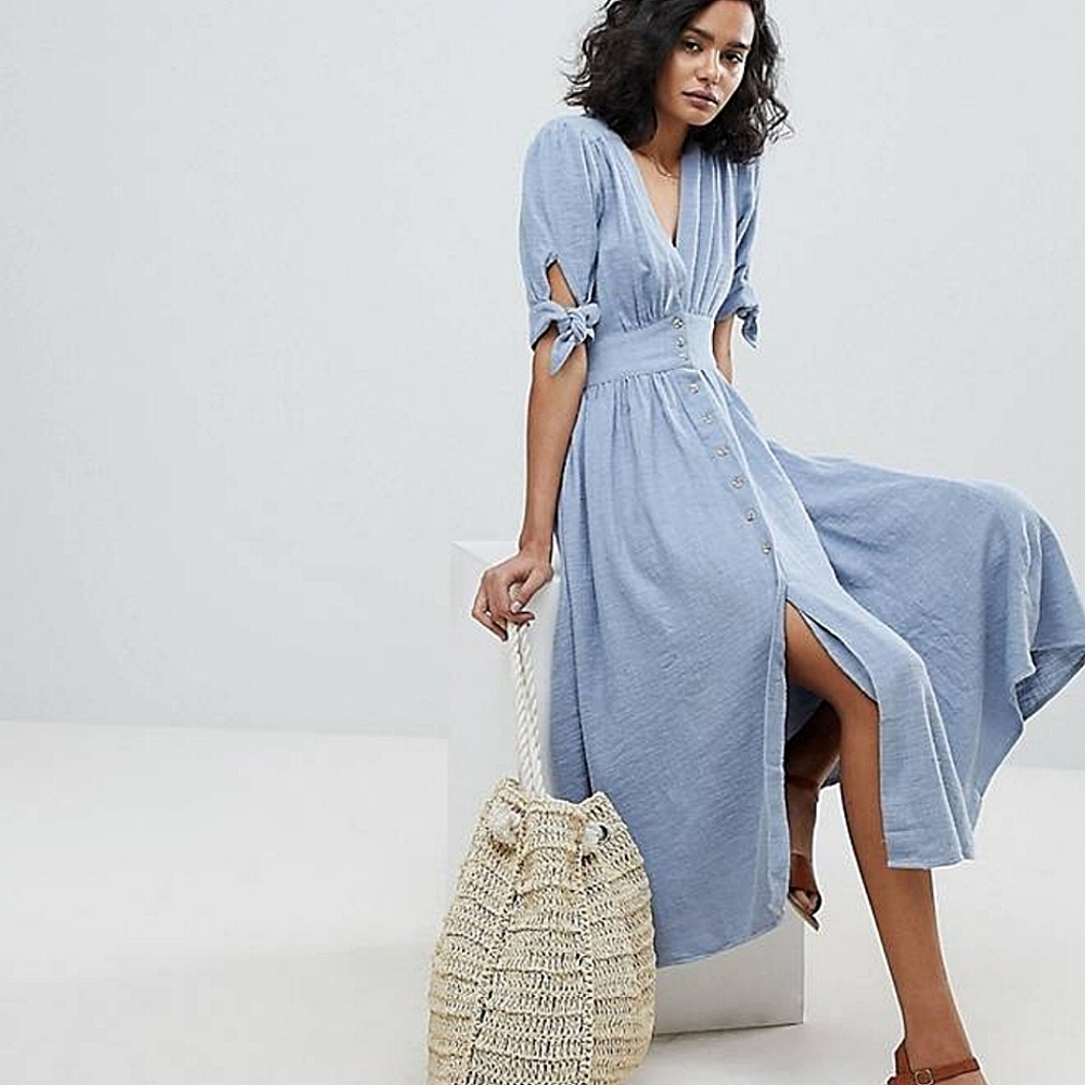Excellent Used Condition Free People Love Of My Life Midi Dress Light Blue SizeS